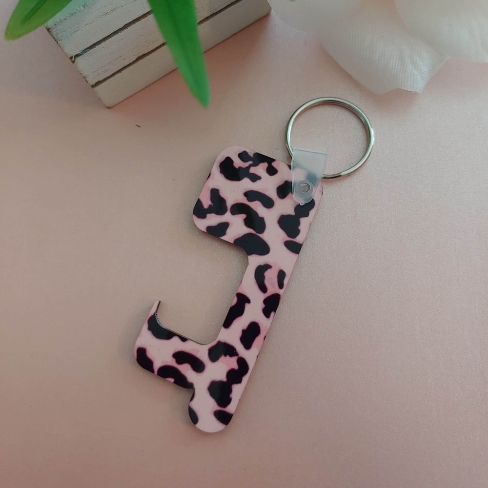 Hands-Free Pink Cheetah Print Door Opener Keychain